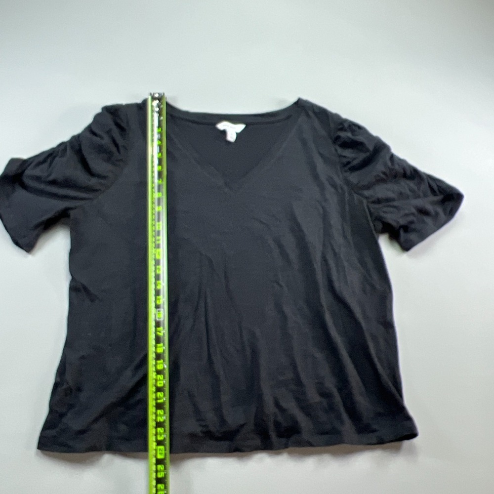 Nine West Blouse Top Womens 2XL Dull Black Cotton Lightweight Puff Sleeve V Neck - Picture 2 of 7